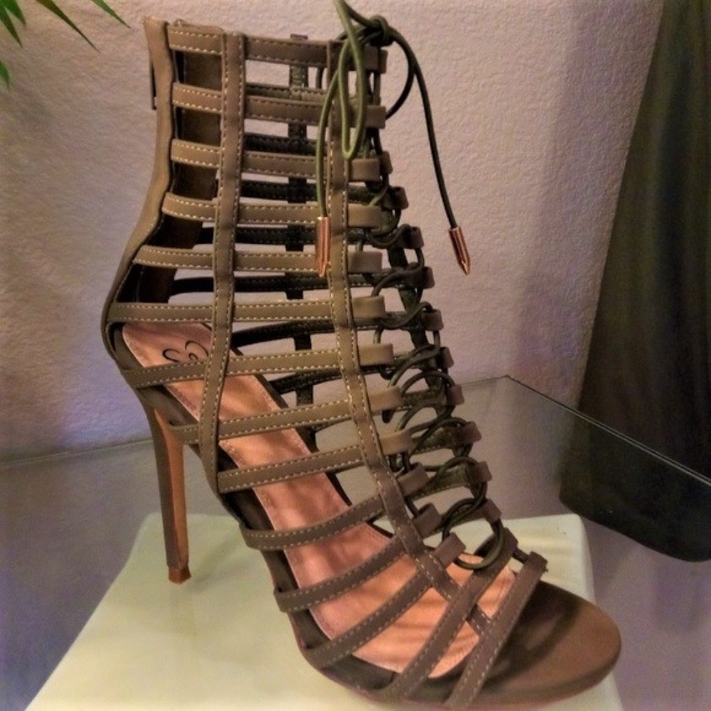 Olive Caged lace up Heels